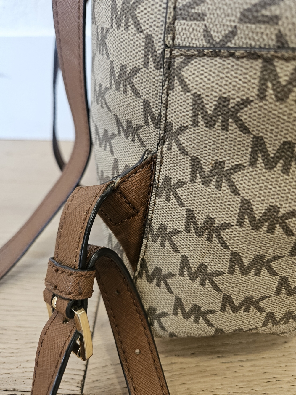Michael Kors Beige and Brown MK Logo Dome Backpack - Picture 6 of 12